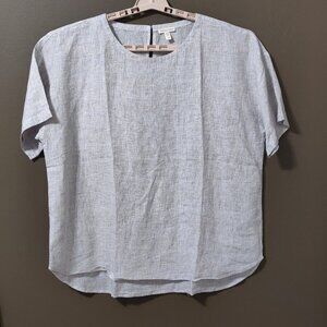 Eileen Fisher Scoop Neck White & Black Small Check Linen Top XL